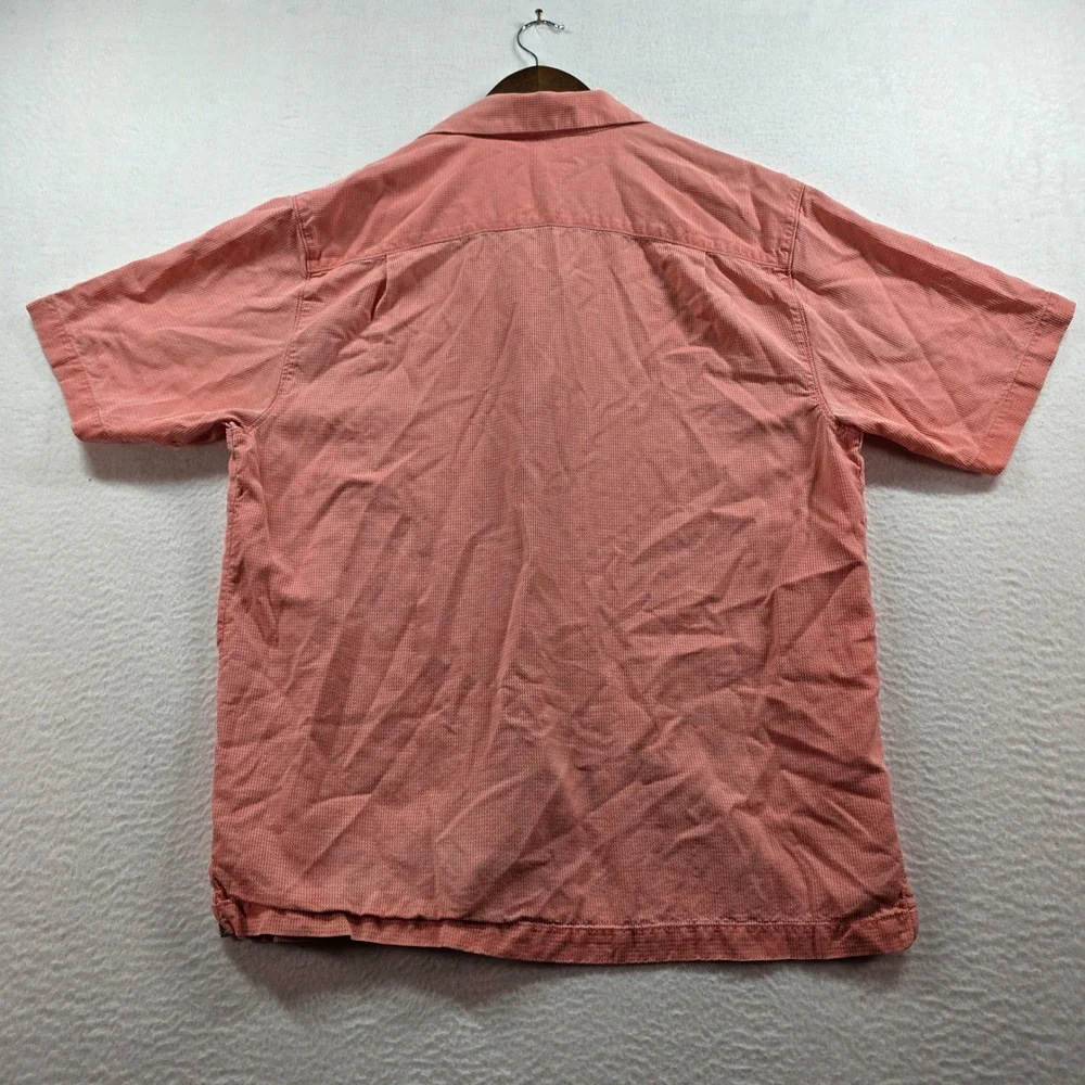 Tommy Bahama Mens M Coral Pink 100% Silk‎ Short Sleeve Camp Shirt 163-T311915